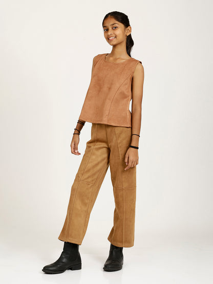 CHILINS Girls Brown Fancy Balloon Top Stylish Kidswear