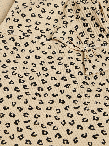 CHILINS Girls Leopard Print Night Suit Set | Soft Ribbed Cotton Full Sleeve Top & Pyjama | Kids Sleepwear