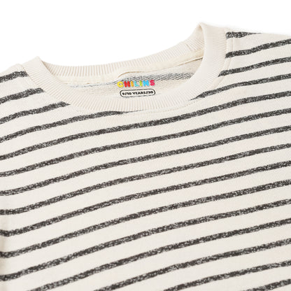 Boys Fleece Printed Round Neck Sweatshirt | White Black Striped