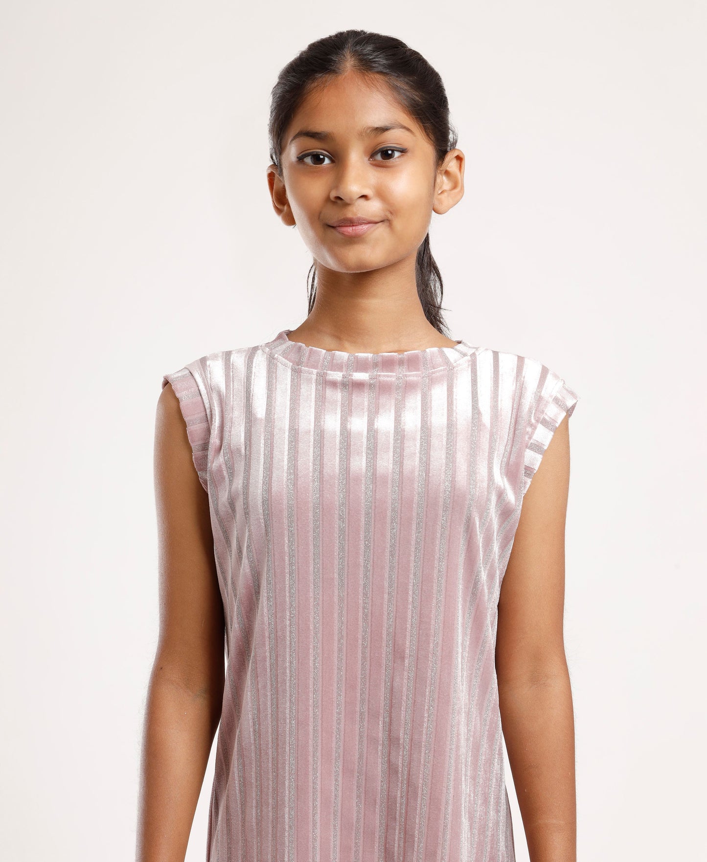 Girls Pink Shimmer Shift Dress | Sleeveless Stylish Party & Festive Wear