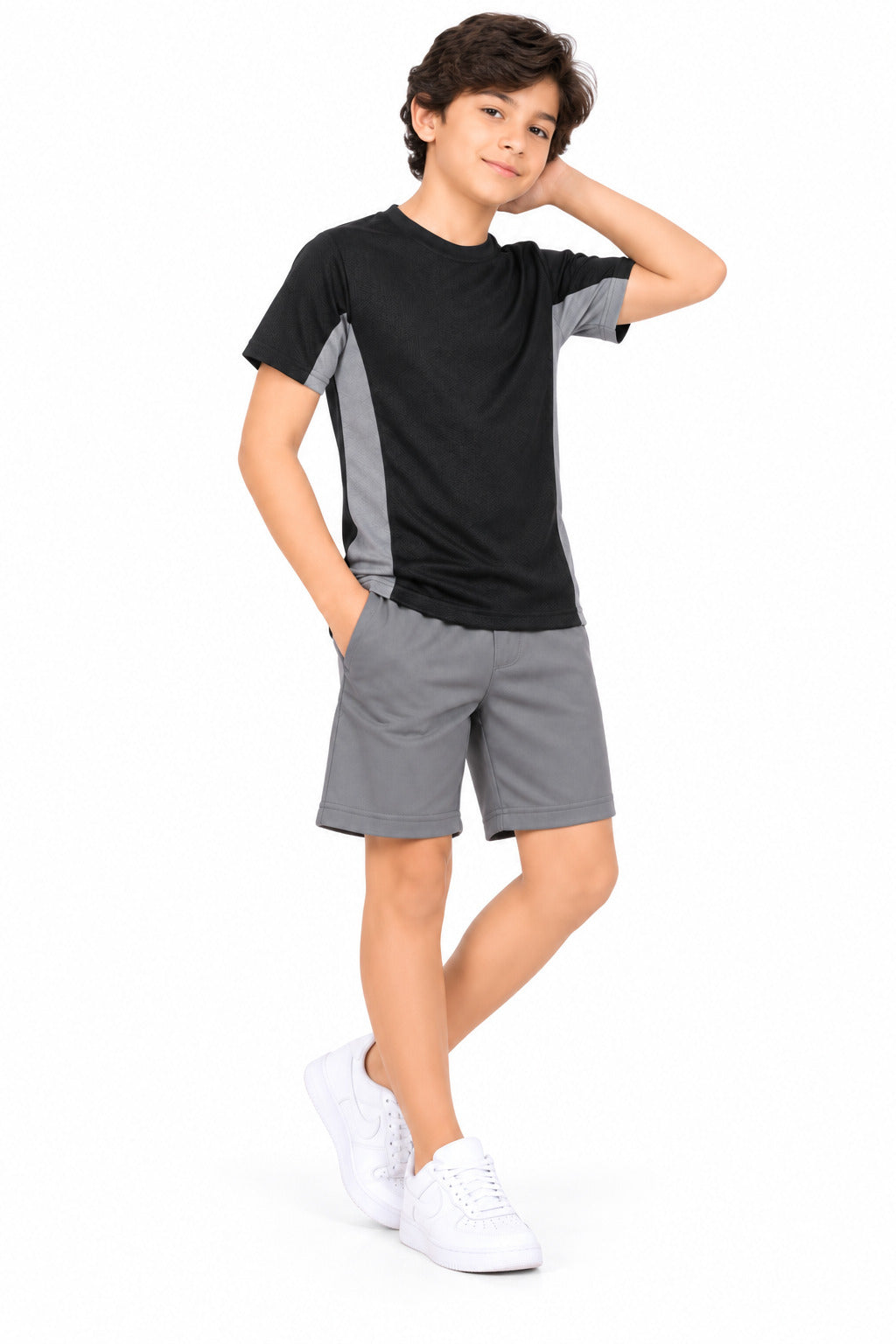 CHILINS Unisex Kids Black & Grey Short Sleeve Sports T-Shirt for Boys & Girls