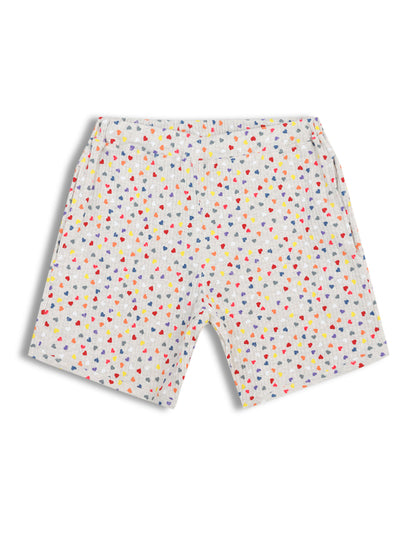 CHILINS Girls Cotton T-Shirt & Shorts Set – Heart Dot Print, Beige