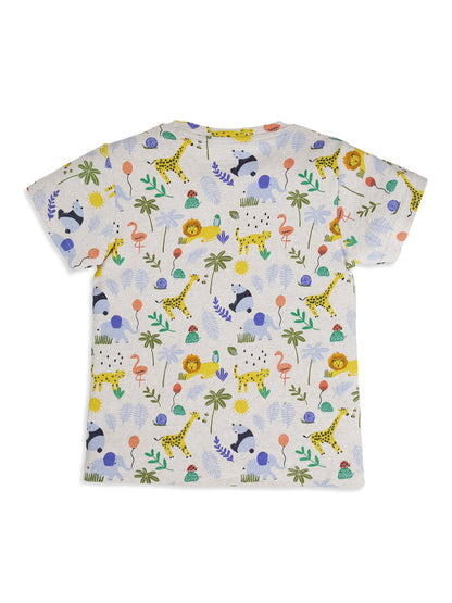 CHILINS Kids Jungle Animal Print Night Suit Set | 100% Cotton Half Sleeve T-Shirt & Pyjama | Boys & Girls Sleepwear