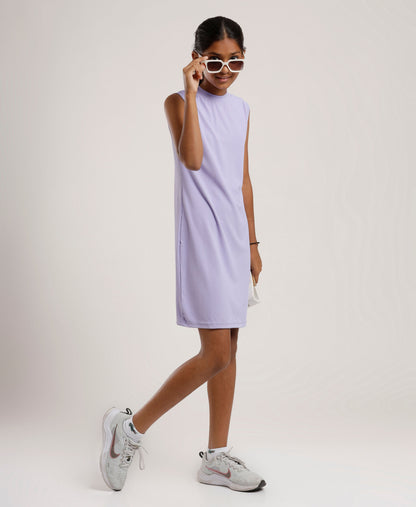 Girls Solid Light Purple Sleeveless Dress | Everyday Knee-Length Casual Wear