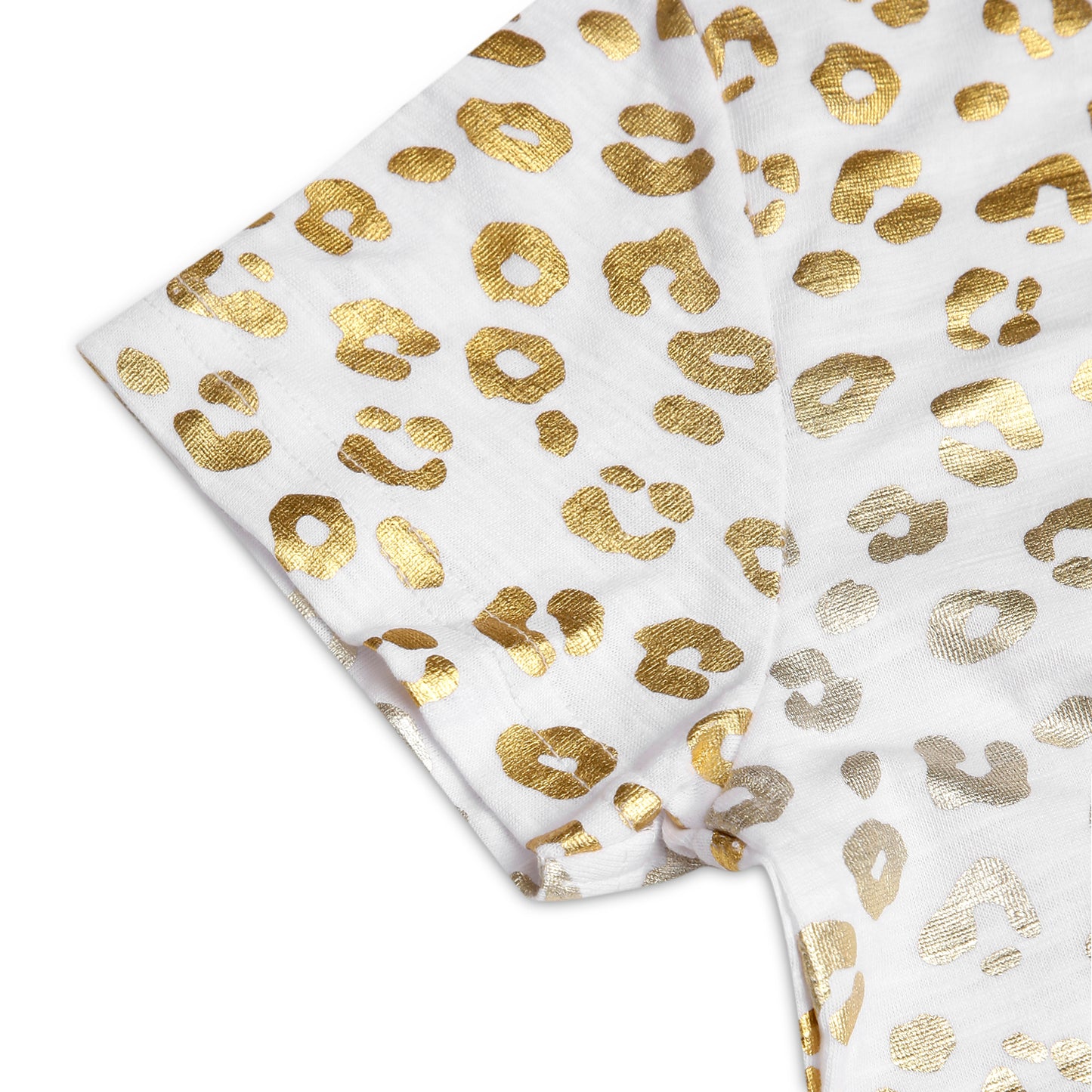 CHILINS Girls Cotton T-Shirt – White with Golden Animal Print