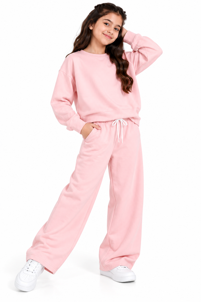 CHILINS Girls Pink Sweatshirt & Wide-Leg Pants Co-Ord Set