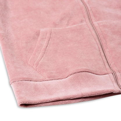 Girls Self Design Velvet Party Jacket with Zipper – Pink (Without Hood)