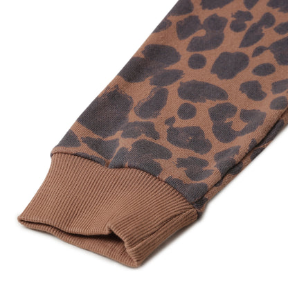 Girls Fleece Printed Round Neck Sweatshirt | Black Brown Animal Print