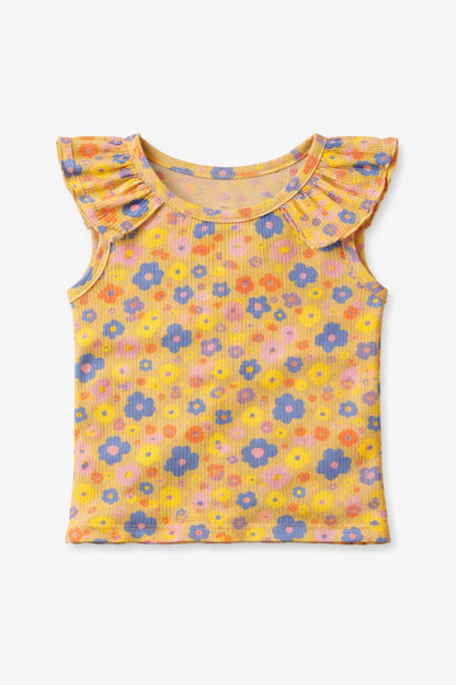 CHILINS Girls Cotton Printed Ruffle Neck Top – Cute Summer Casual Wear