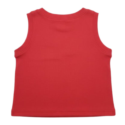 Girl's Solid Crew Neck Ribbed/Knitted Sleeveless Stretchable Slim Fit Crop Tank Top Red