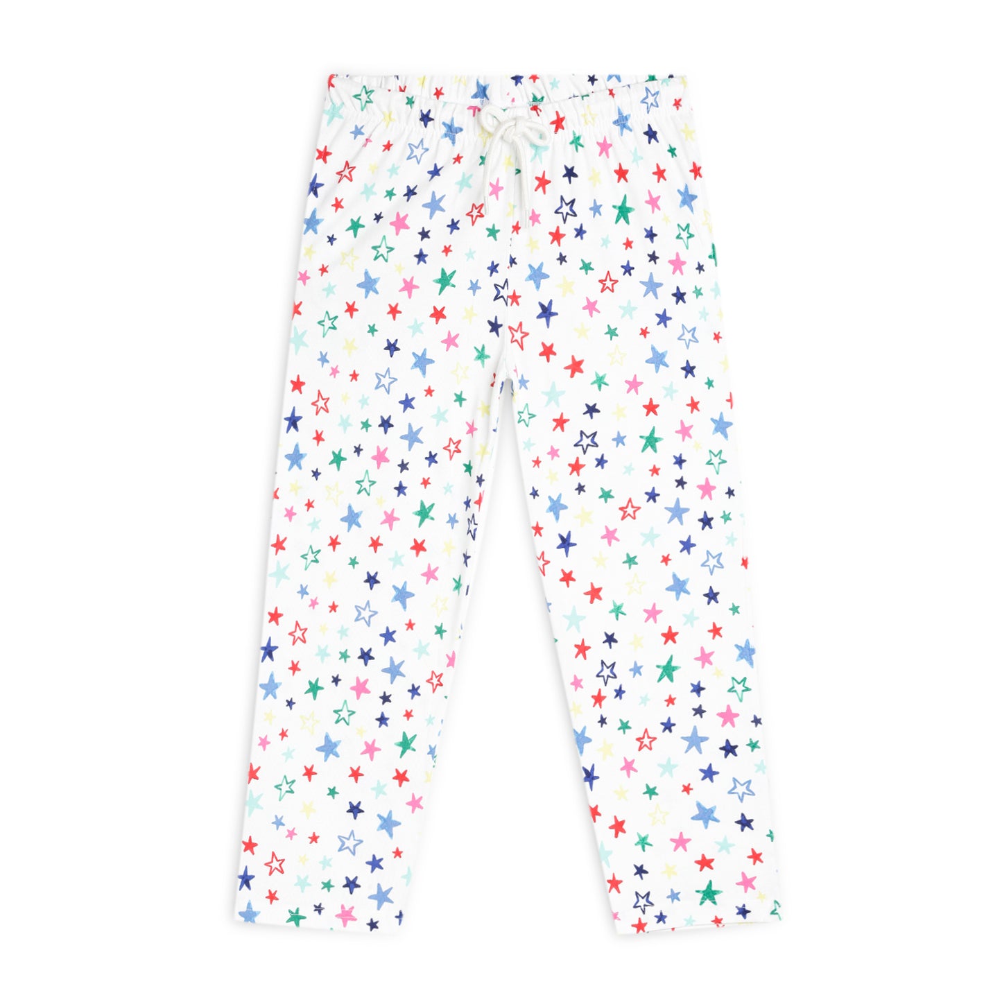 Sleepwear Set | Tshirt Pyjama Pant Set | Nightsuit Set | Girls Cotton Fabric White Star