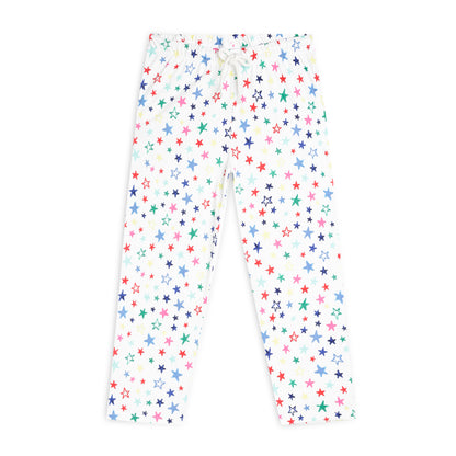 Sleepwear Set | Tshirt Pyjama Pant Set | Nightsuit Set | Girls Cotton Fabric White Star