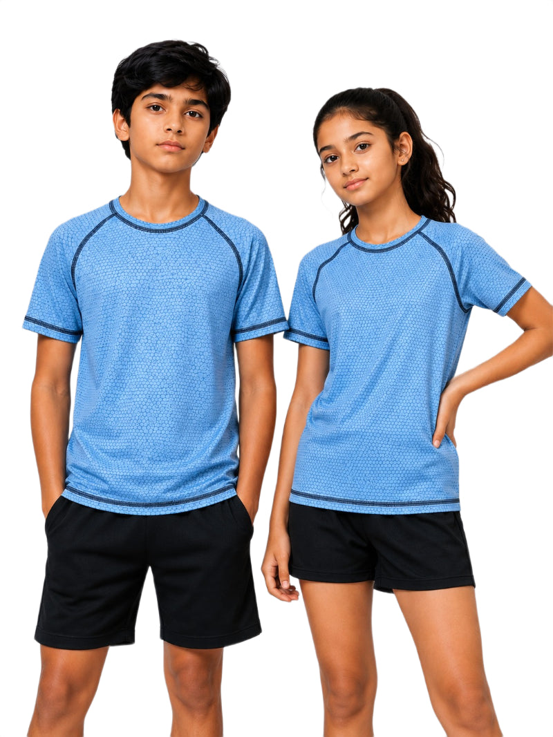 CHILINS Unisex Kids Blue Short Sleeve Sports T-Shirt