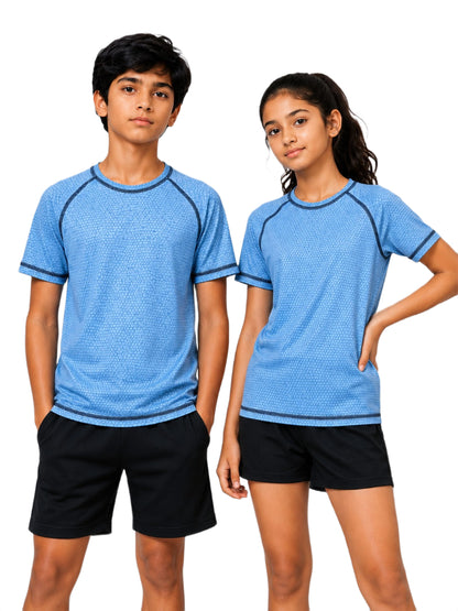 CHILINS Unisex Kids Blue Short Sleeve Sports T-Shirt