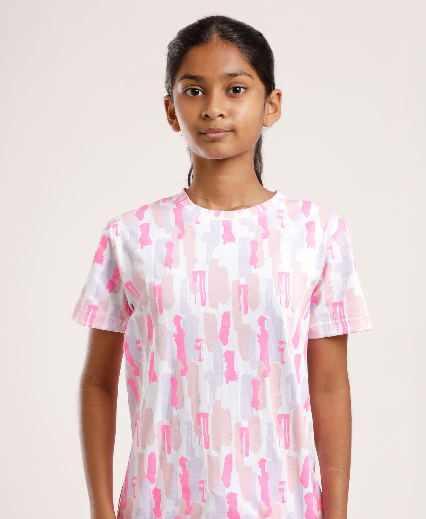 Printed Girls Half Sleeves Pyjama Set - Coord set -Pink Night suit