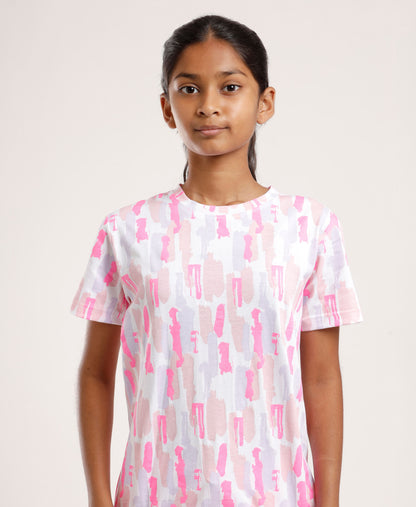 Printed Girls Half Sleeves Pyjama Set - Coord set -Pink Night suit