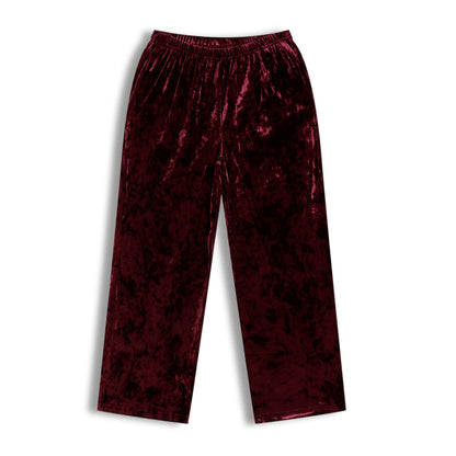 CHILINS Girls Velvet Pants | Maroon Straight Fit Party Wear Pants