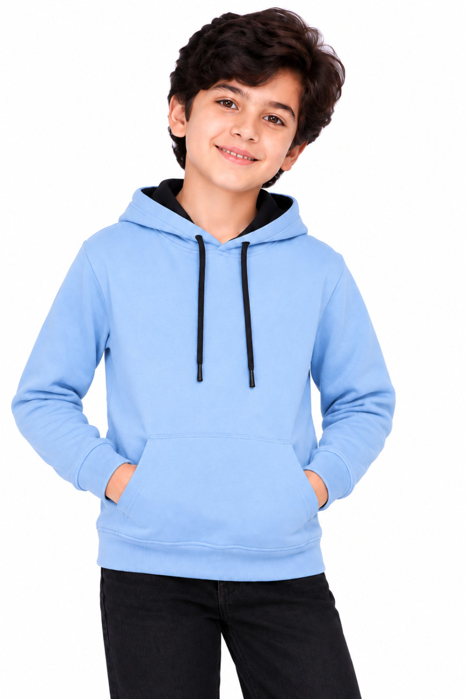 CHILNS Girls & Boys Light Blue Hooded Sweatshirt | Full Sleeves | Kangaroo Pocket | Drawstring Hood | Regular Fit