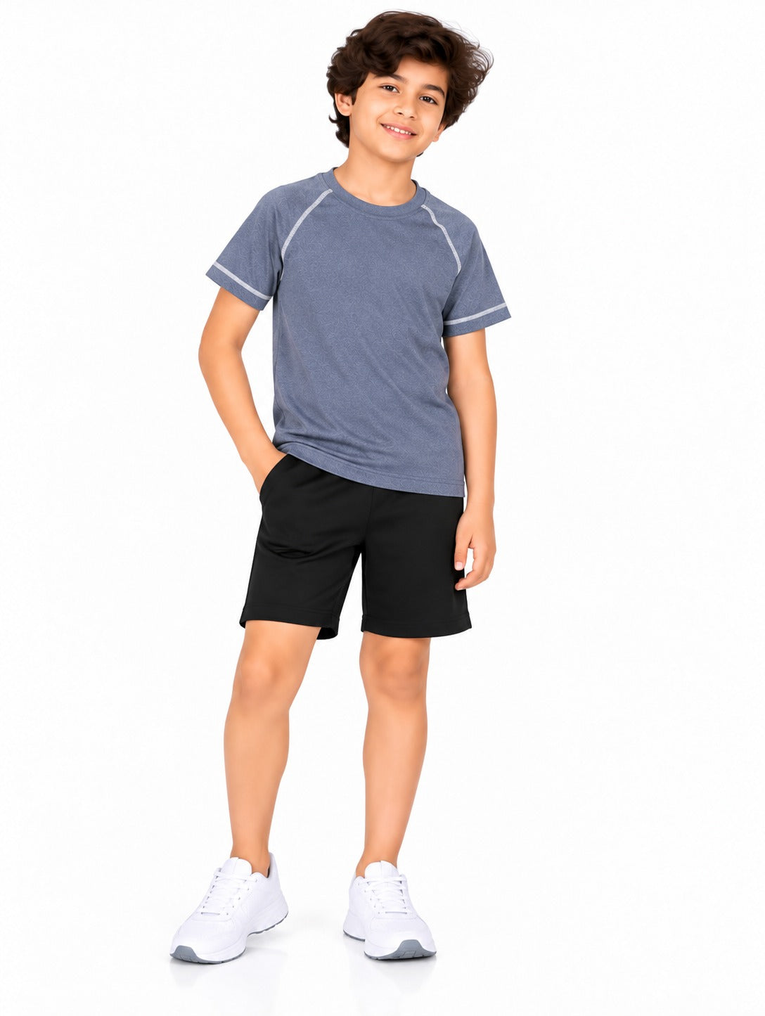CHILINS Kids Blue Grey Sports T-Shirt | Boys & Girls | Raglan Sleeves | Textured Active Wear