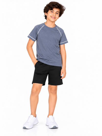 CHILINS Kids Blue Grey Sports T-Shirt | Boys & Girls | Raglan Sleeves | Textured Active Wear