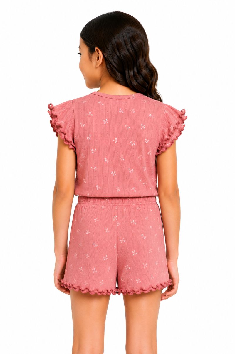 CHILINS Girls Pink Printed Top & Shorts Set| Casual Co-Ord Set
