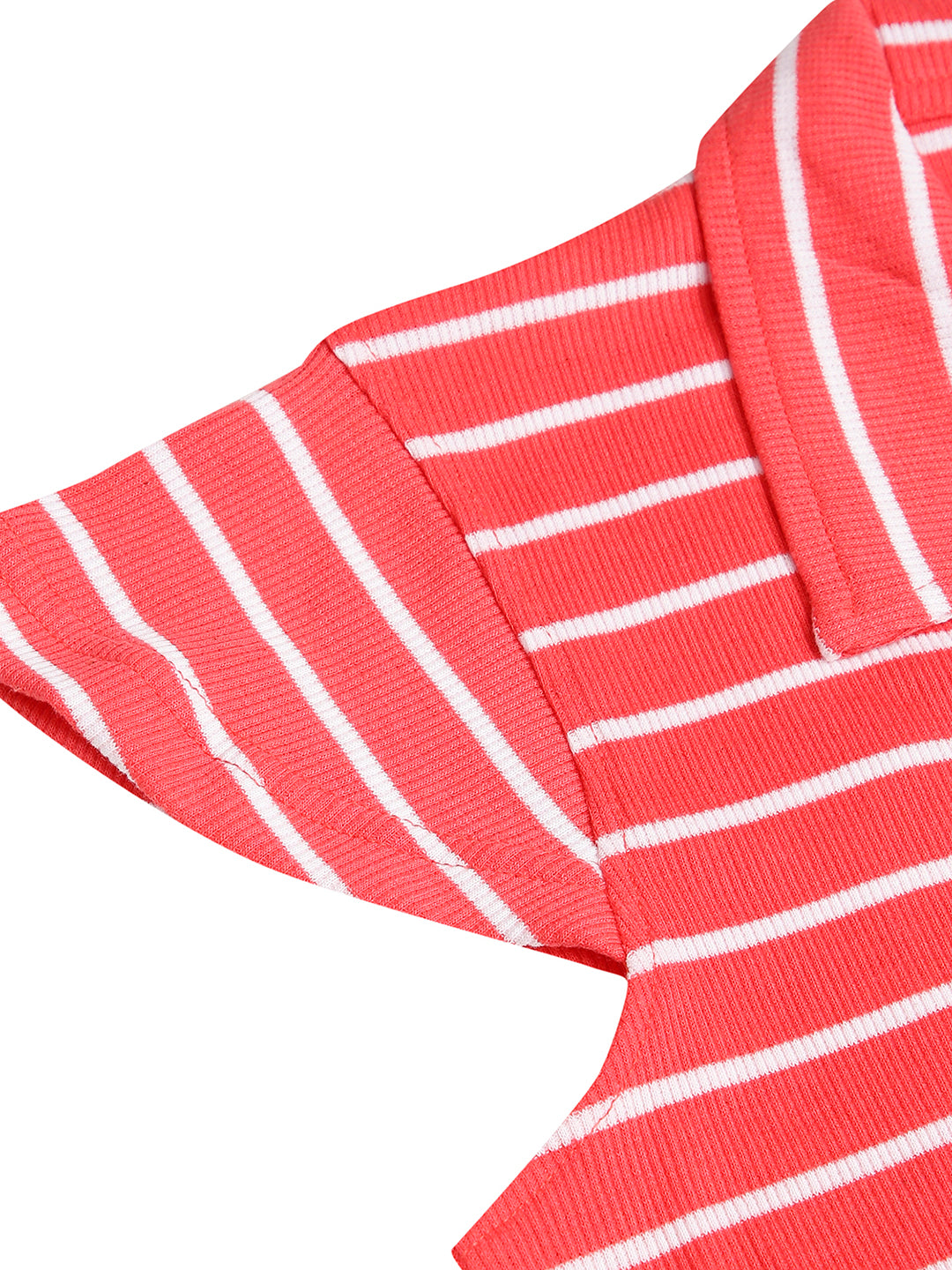CHILINS Girls Pure Cotton Ribbed Casual Dress – Red & White Striped