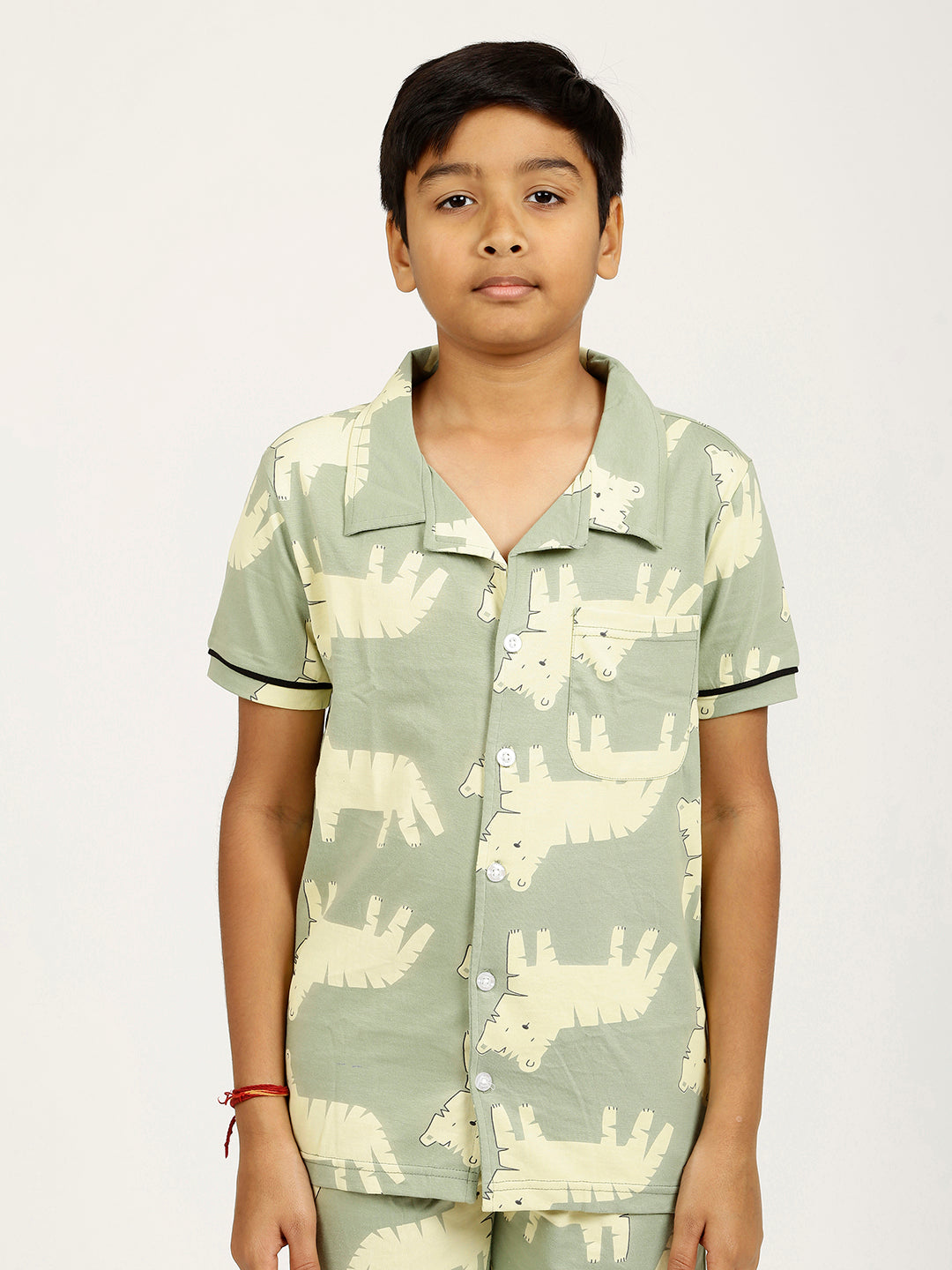 CHILINS Kids Pure Cotton Shirt & Shorts Night Dress – Fun Animal Print Sleepwear Set