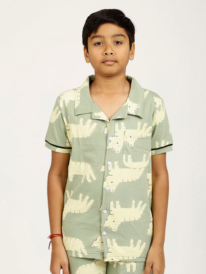 CHILINS Kids Pure Cotton Shirt & Shorts Night Dress – Fun Animal Print Sleepwear Set