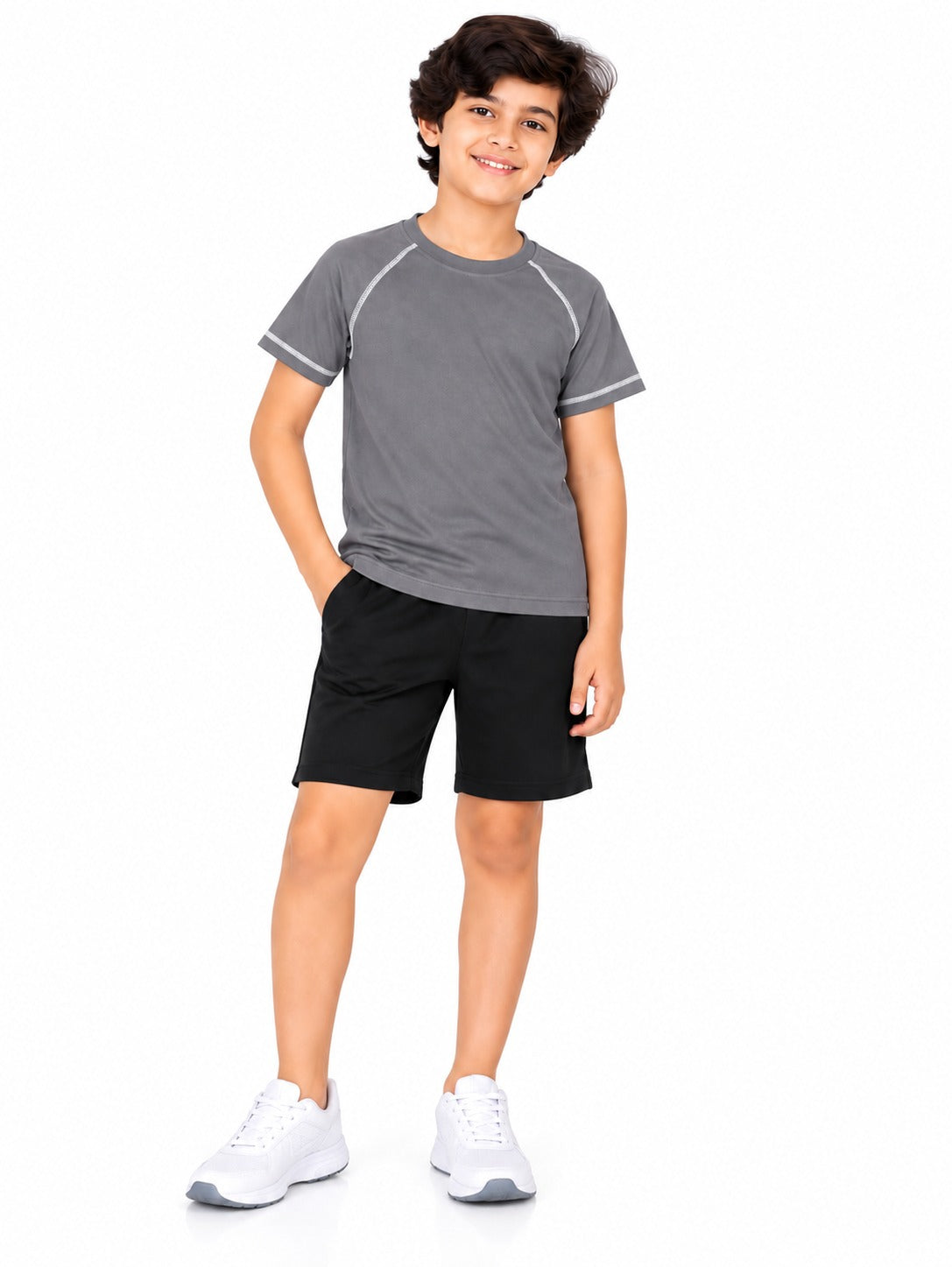 CHILINS Kids Grey Sports T-Shirt | Boys & Girls | Raglan Sleeves | Contrast Stitching | Active Wear