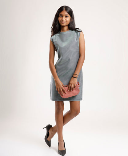 Girls Knee-Length Grey Shift Dress | Sleeveless Stylish Casual & Festive Wear