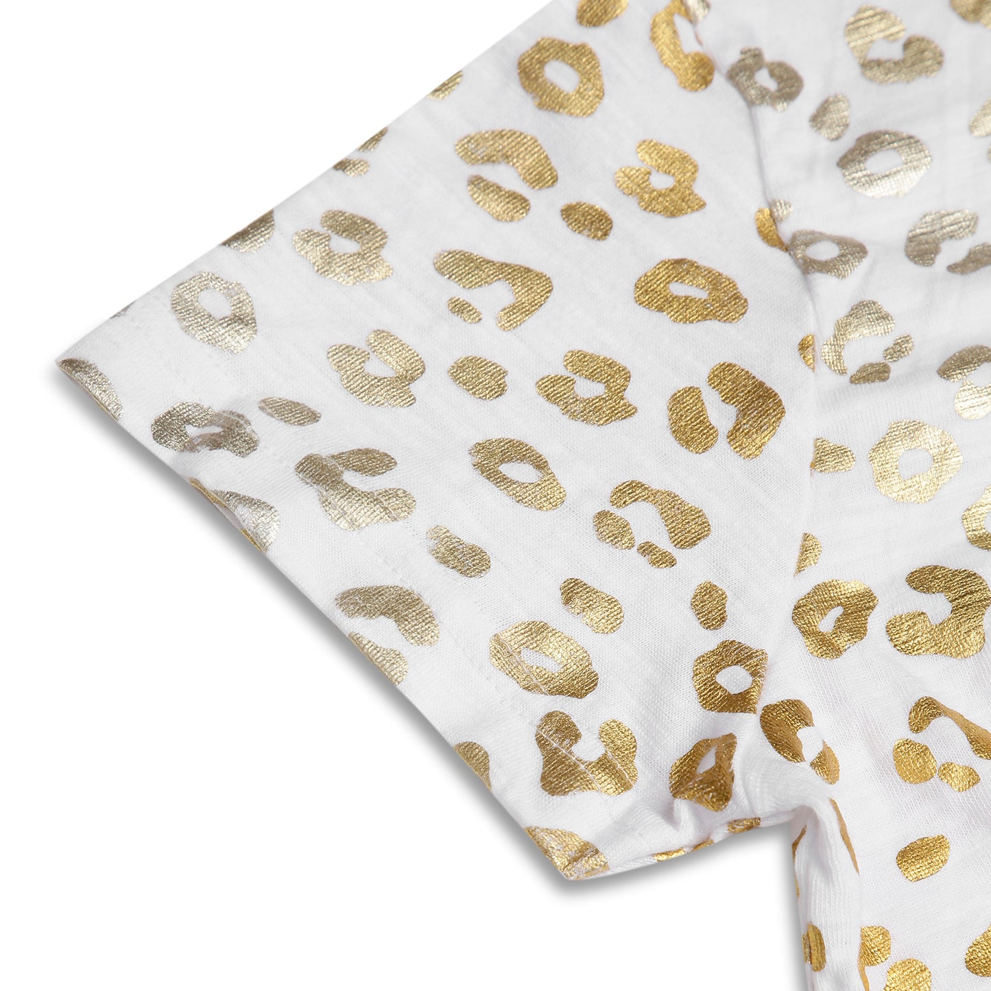 CHILINS Girls White & Golden Animal Print Cotton Crop Top