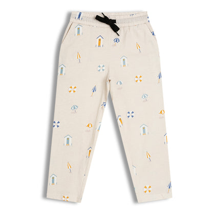 CHILINS Kids Pure Cotton Printed T-Shirt & Pyjama Set | Cream Comfort Nightwear Set