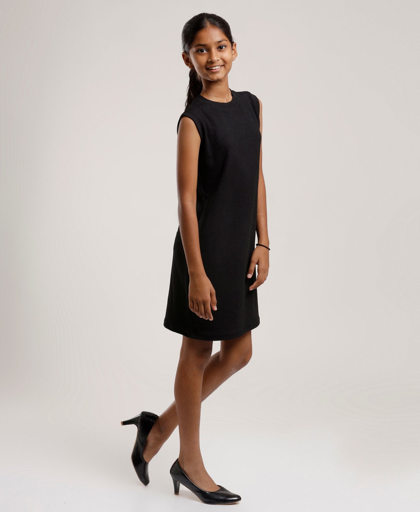 Girls Solid Black Sleeveless Dress | Everyday Knee-Length Casual Wear