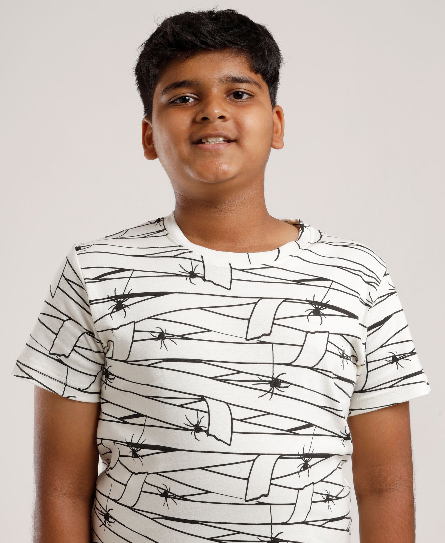 Printed Boys Half Sleeves Pyjama Set - Spider - Coord set -White Night suit