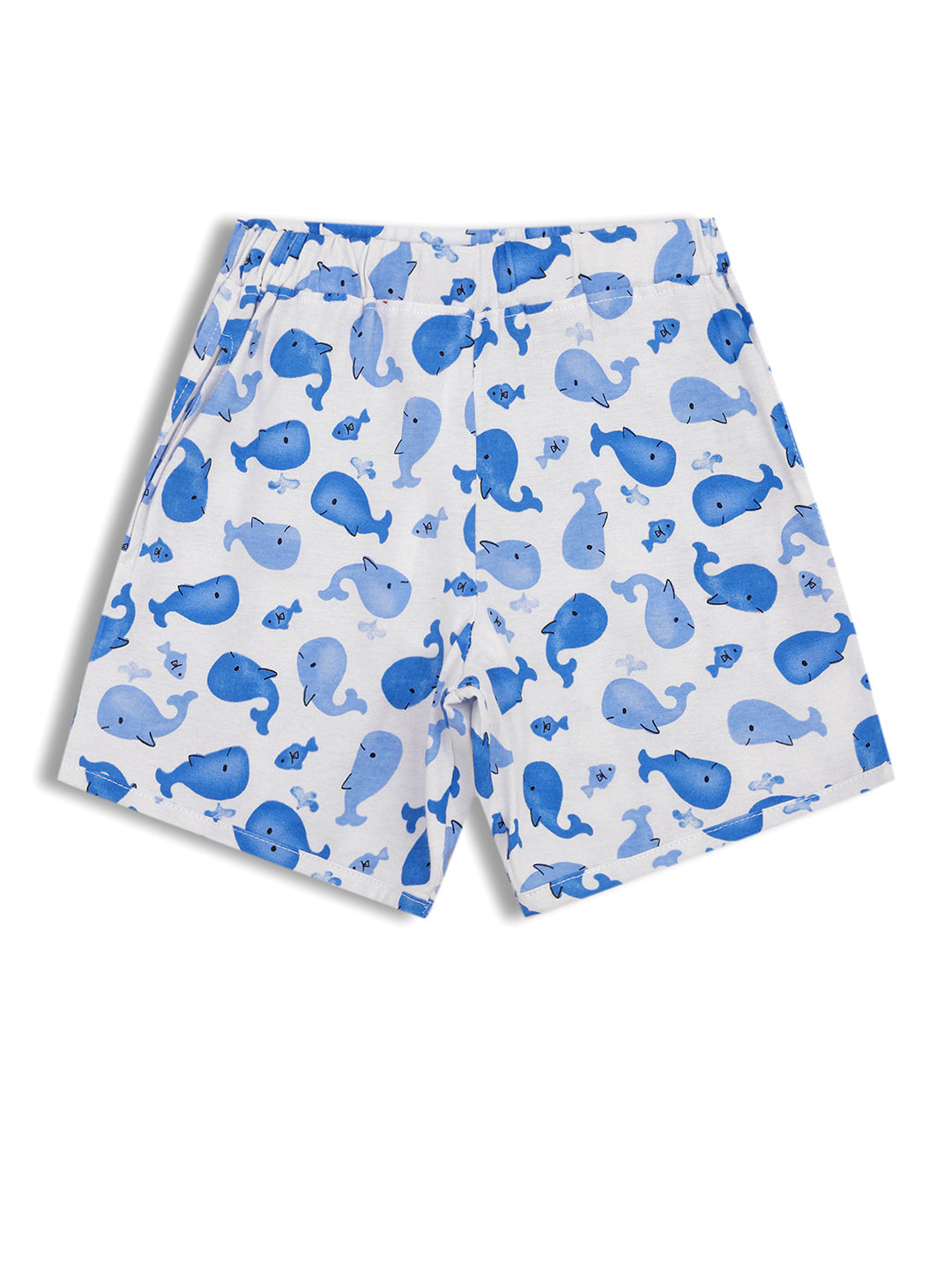 CHILINS Girls Cotton T-Shirt & Shorts Set – White with Blue Shark Print