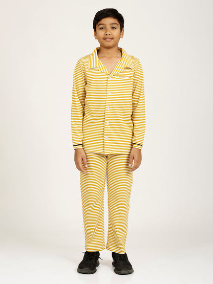 CHILINS Kids Cotton Shirt Pyjama Night Dress – Striped Print Sleepwear Set