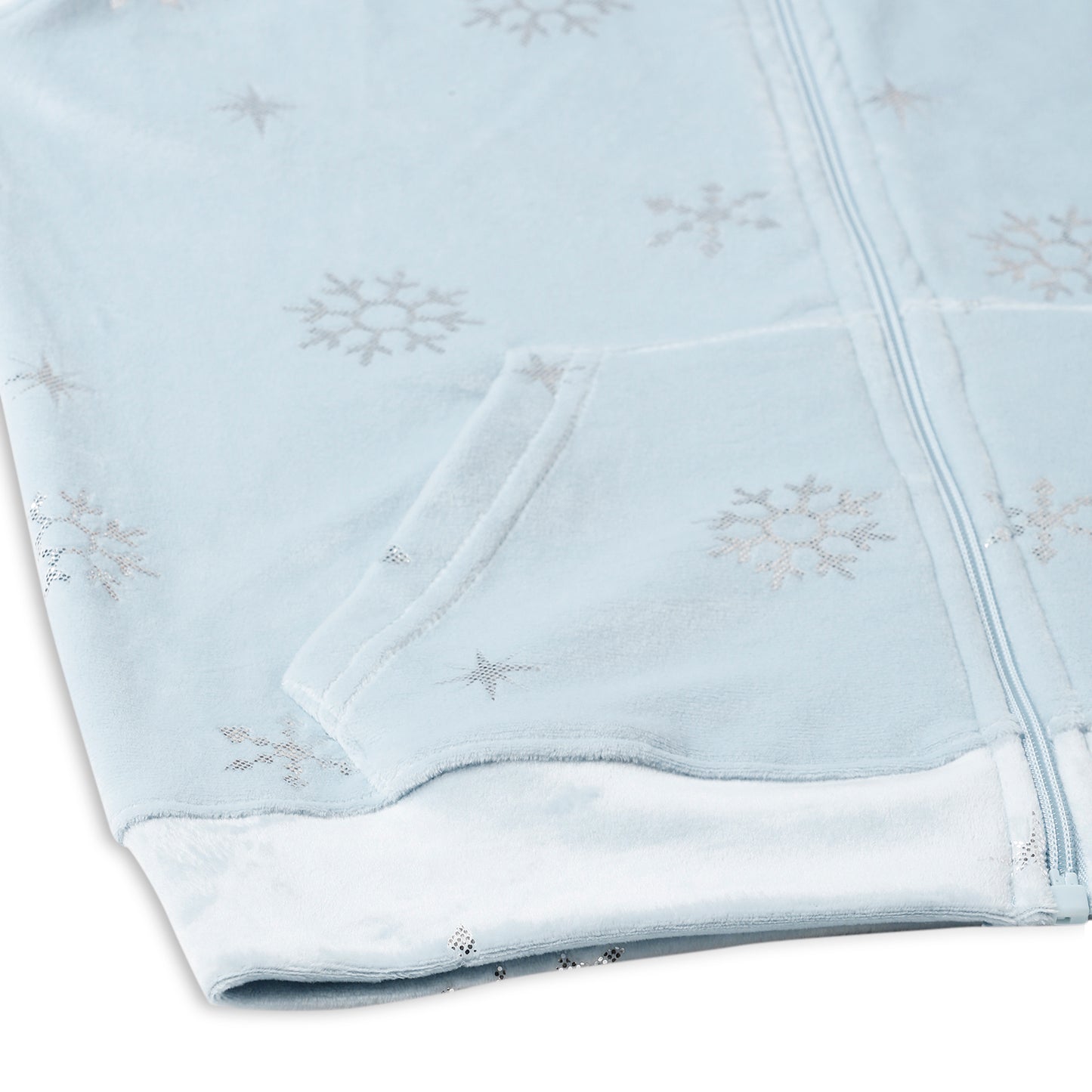 Girls Self Design Velvet Party Jacket with Zipper – Light Blue (Without Hood)