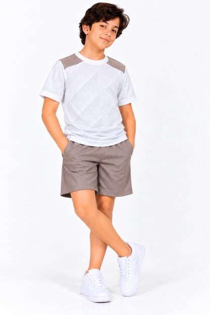 CHILINS Unisex Kids White, Olive & Light Brown Short Sleeve Sports T-Shirt for Boys & Girls