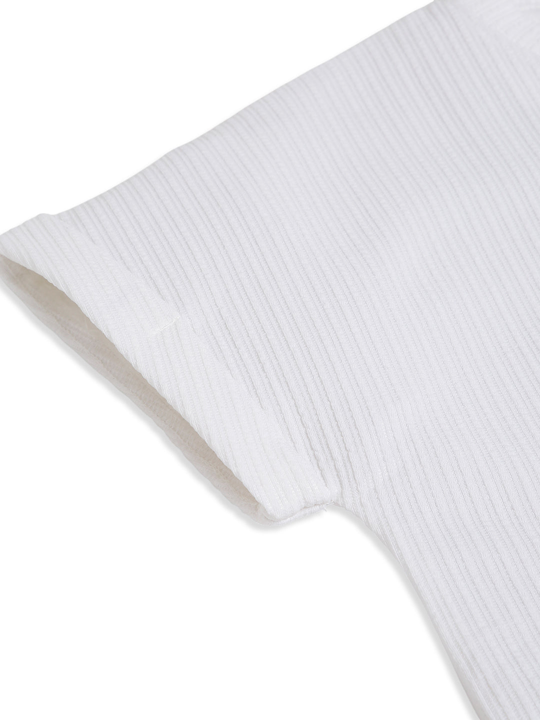 CHILINS Kids White Textured T-Shirt | Polyester Blended Ribbed Casual Top for Boys & Girls