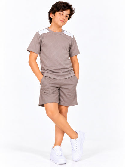 CHILINS Unisex Kids Light Brown & White Short Sleeve Sports T-Shirt for Boys & Girls