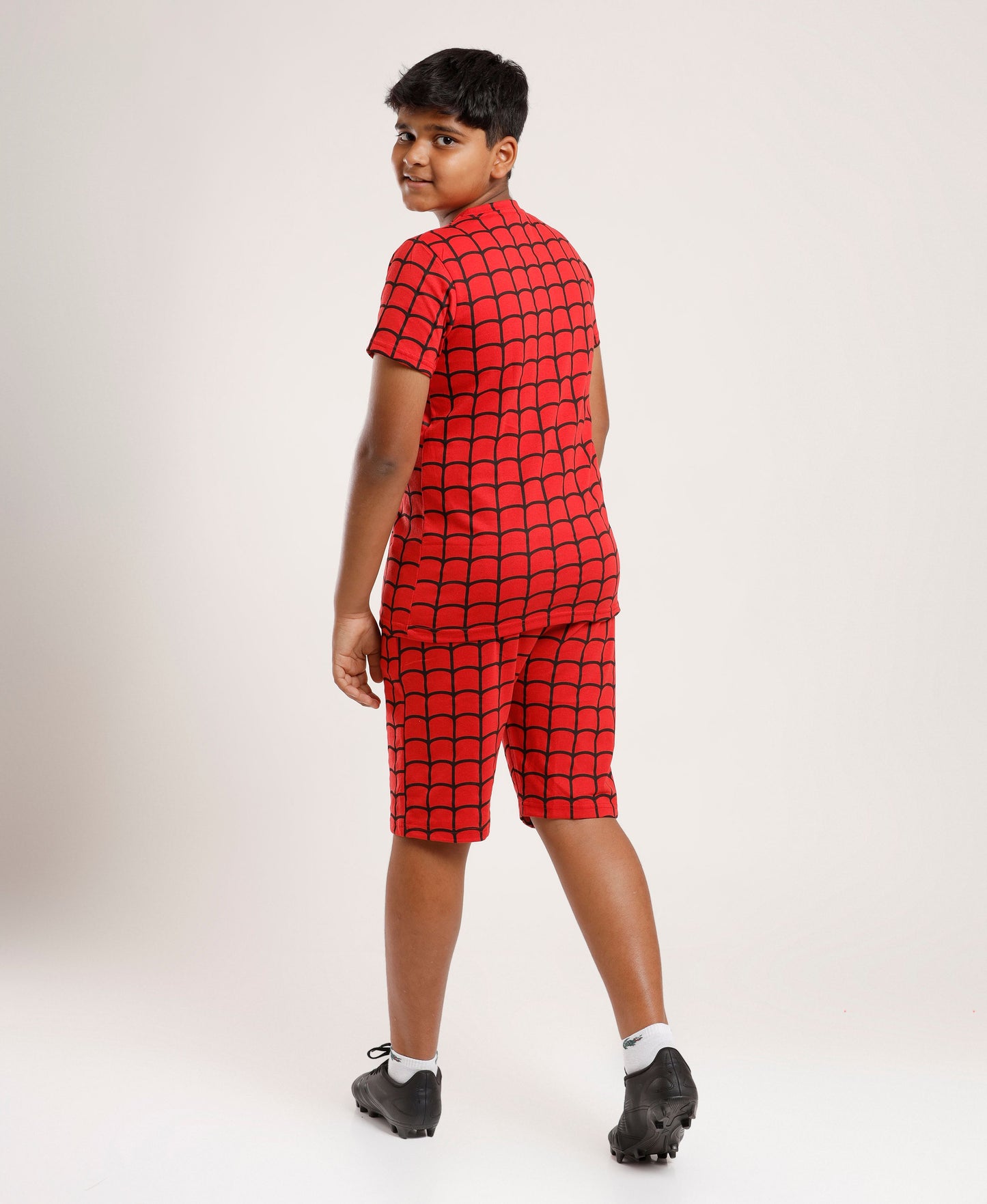 Printed Boys Half Sleeves Shorts Set - Spider - Coord set -Red Night suit