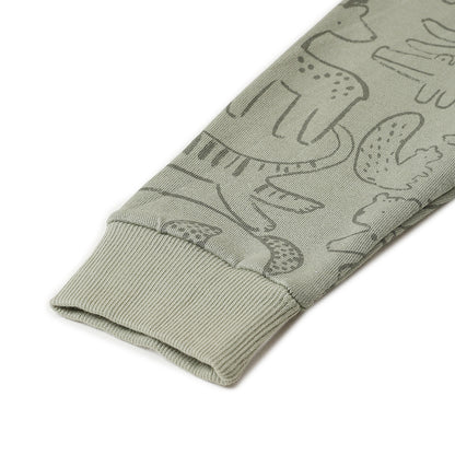 Boys Fleece Printed Round Neck Sweatshirt | Mehandi Animal Cartoon Print