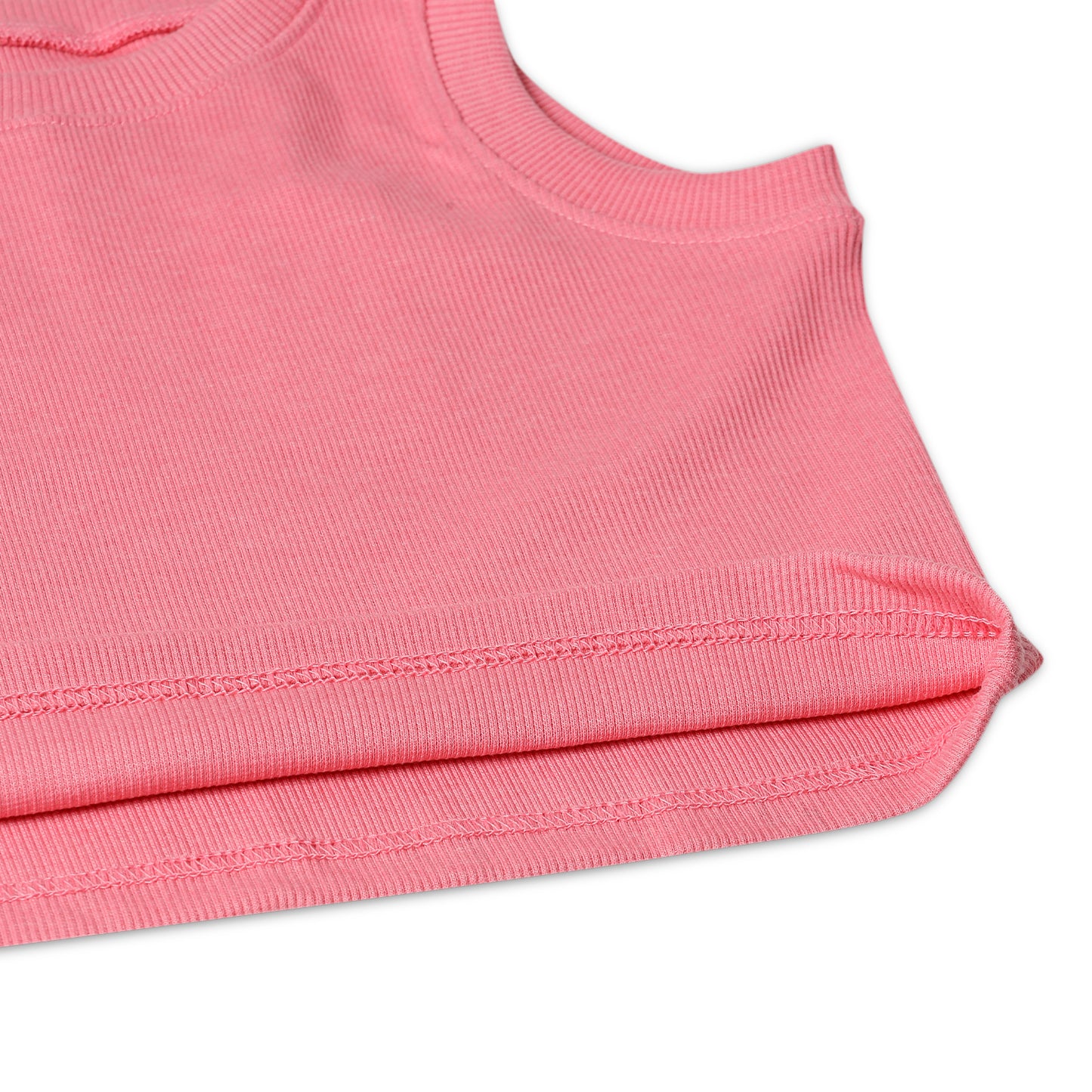 Girl's Solid Crew Neck Ribbed/Knitted Sleeveless Stretchable Slim Fit Crop Tank Top