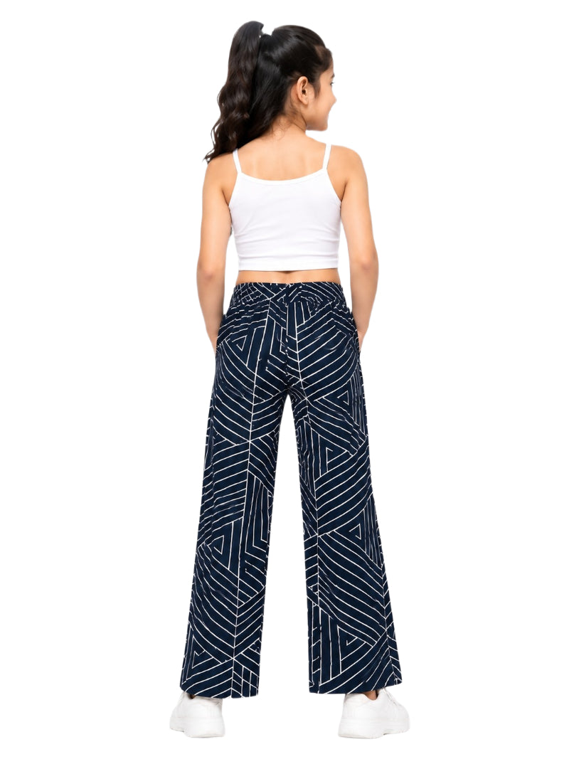 CHILINS Girls Blue Printed Lycra Spun Wide-Leg Palazzo Pants