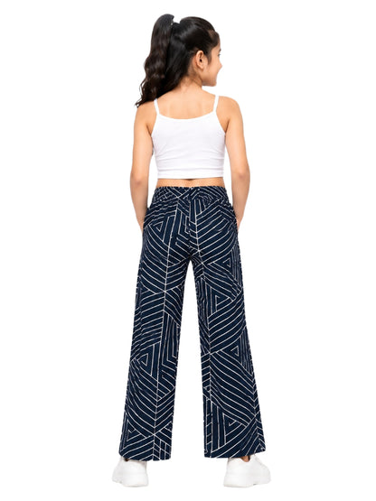 CHILINS Girls Blue Printed Lycra Spun Wide-Leg Palazzo Pants