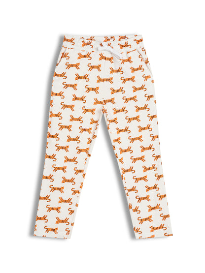 CHILINS Kids Pure Cotton Printed T-Shirt & Pyjama Set | Tiger Print Nightwear Set