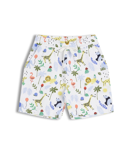 CHILINS Kids Pure Cotton Printed T-Shirt & Shorts Set | Jungle Animal Print Co-Ord Set