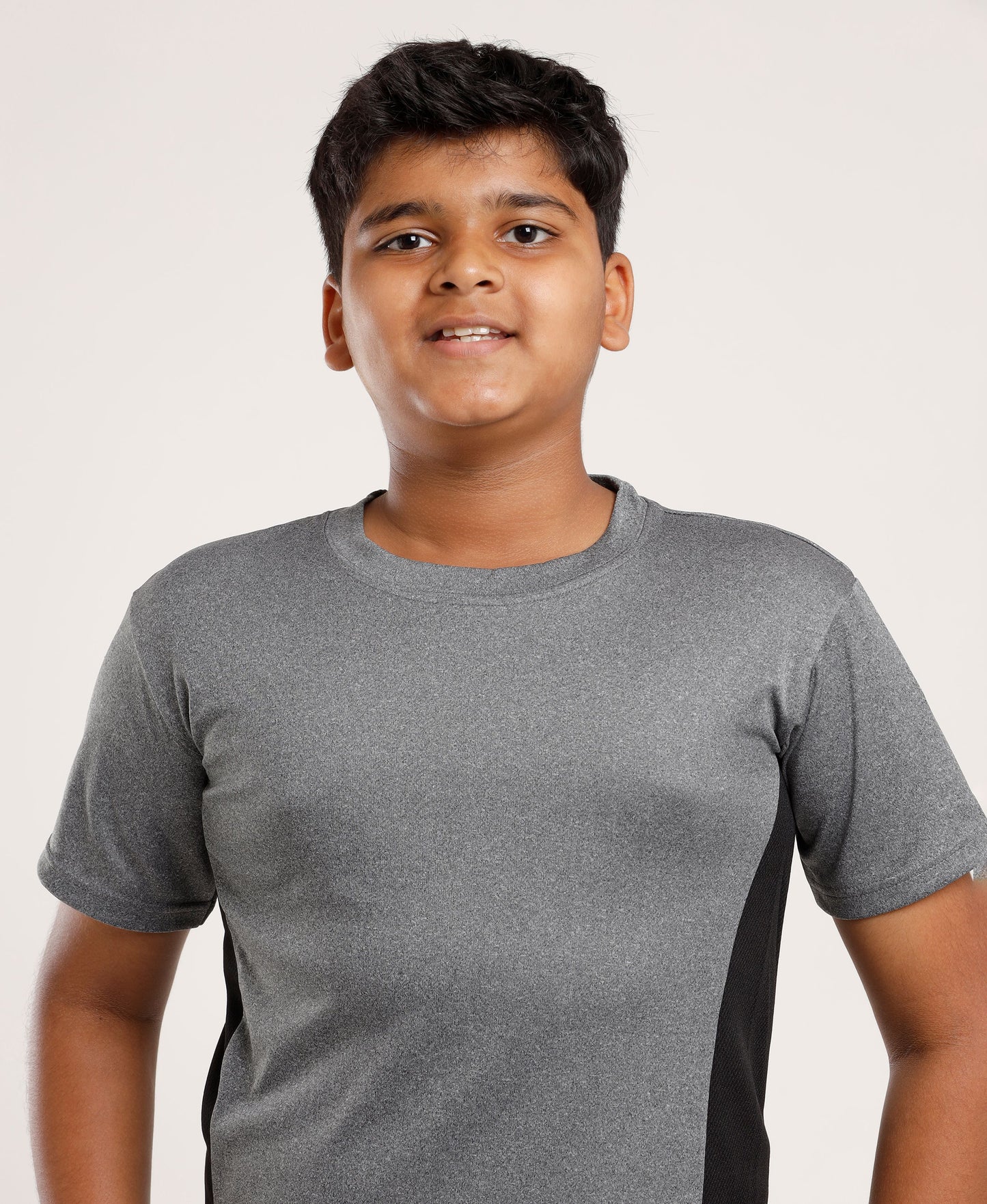 Boys' Grey Active Dry-Fit Sports T-Shirt with Contrast Side Panels