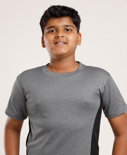 Boys' Grey Active Dry-Fit Sports T-Shirt with Contrast Side Panels