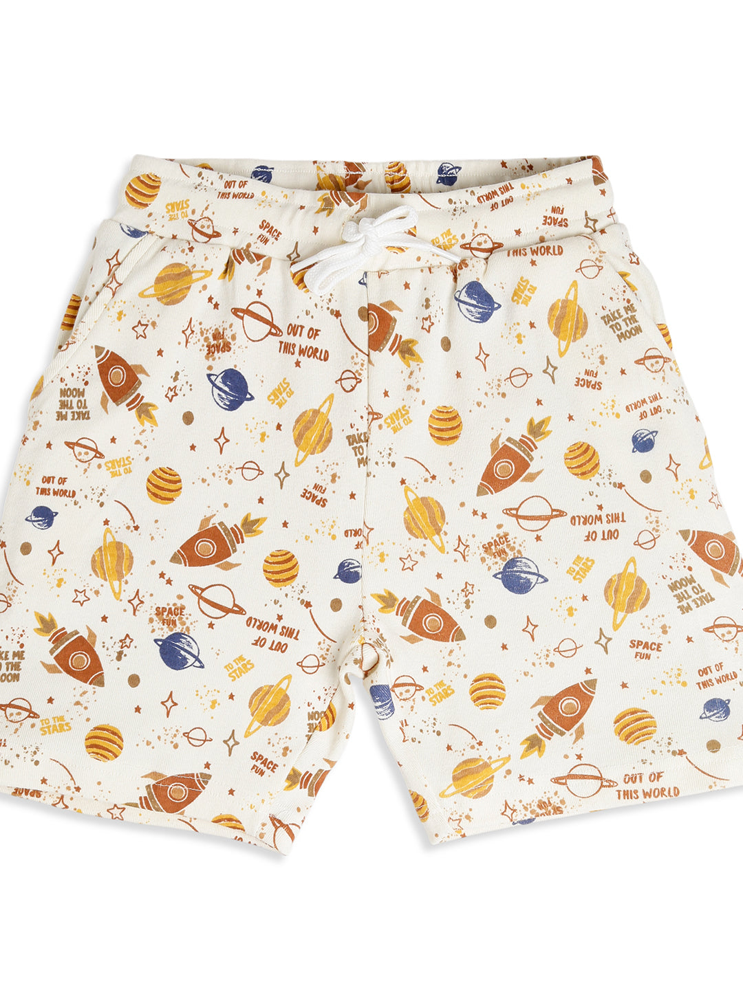 CHILINS Boys Space Rocket Print Night Suit Set | 100% Pure Cotton Half Sleeve Shirt & Shorts